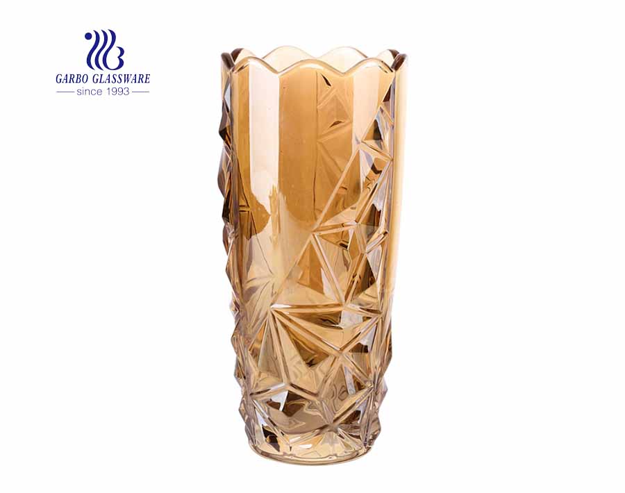  High quality decorative cylinder engraved crystal flower glass vase 