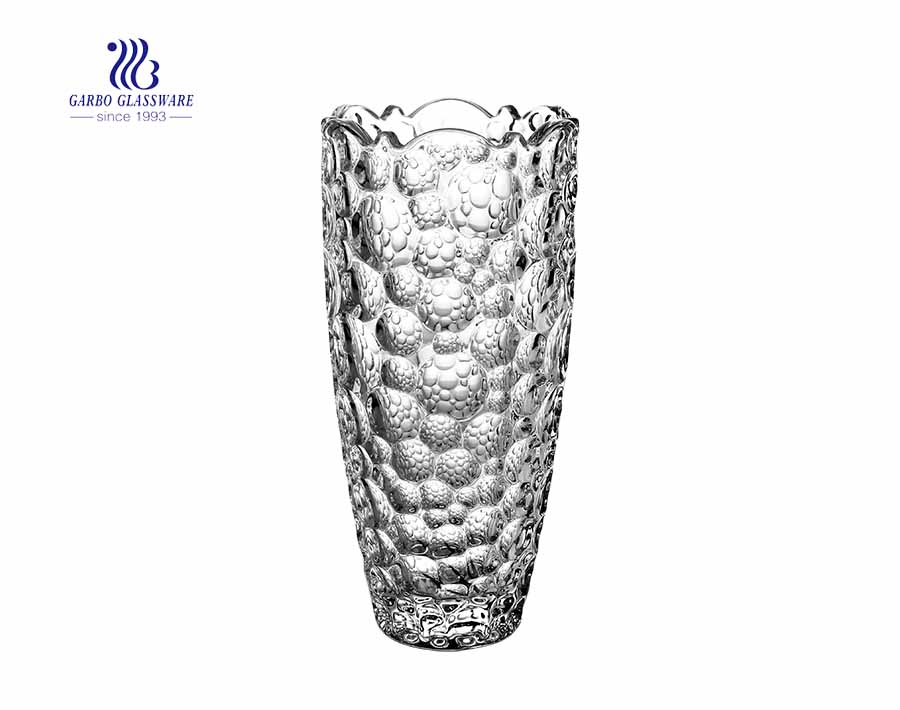  High quality decorative cylinder engraved crystal flower glass vase 