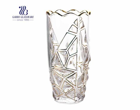  High quality decorative cylinder engraved crystal flower glass vase 