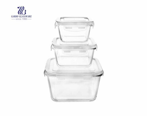 Set di 3 contenitori per alimenti quadrati in vetro Pyrex con coperchio ermetico