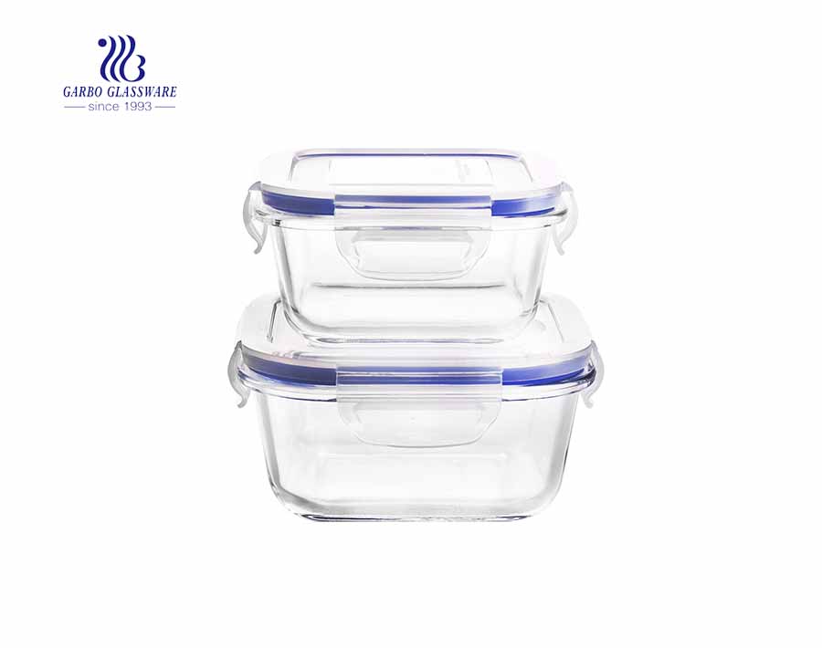 Recipiente de alimento de vidro quadrado de Pyrex 3pcs ajustado com tampa hermética