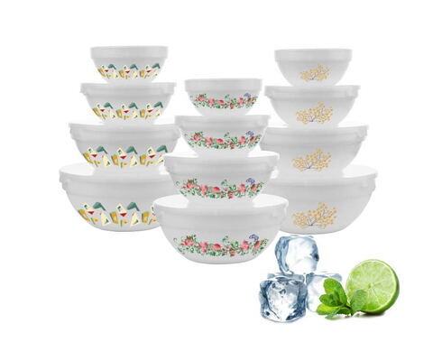 Machine Pressed Personalize Decal Design China 4pcs White Opla Glass Bowl Set