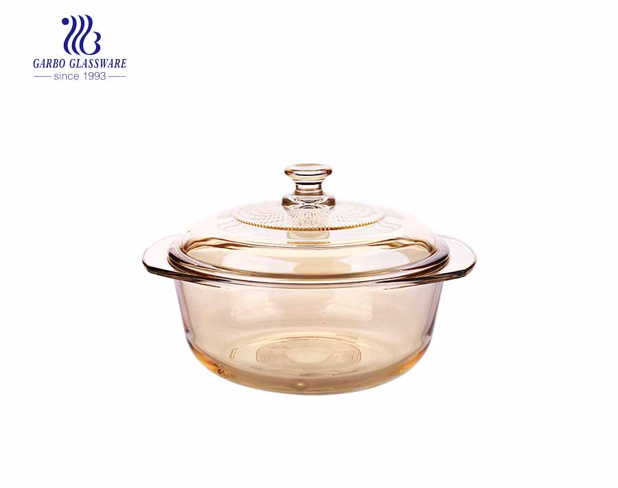 Bol en verre rond transparent avec couvercle en verre, casserole en verre  (set 3-0,65L+1L+1,4 l)