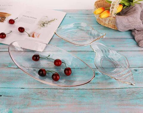 Assiette de fruits en verre de conception de luxe unique avec bord doré pour la maison