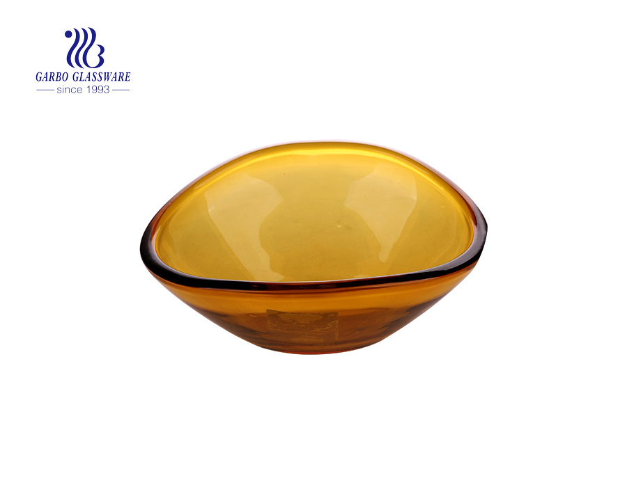 Hotsale Elegant Amber Color Glass Fruit Bowl with Three feet 