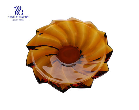 Hotsale Elegant Amber Color Glass Fruit Bowl with Three feet 