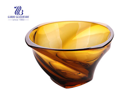 Hotsale Elegant Amber Color Glass Fruit Bowl with Three feet 