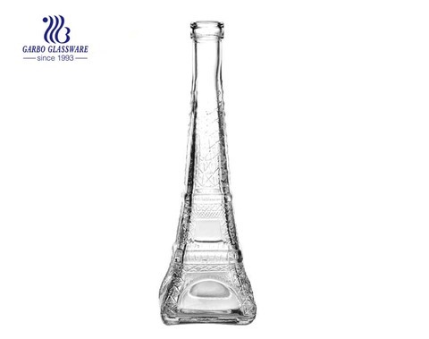 Wholesale souvenir the Eiffel Tower shape clear 370ml juice drinking glass bottle