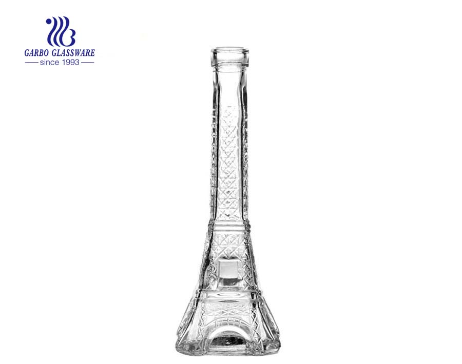 Wholesale souvenir the Eiffel Tower shape clear 370ml juice drinking glass bottle