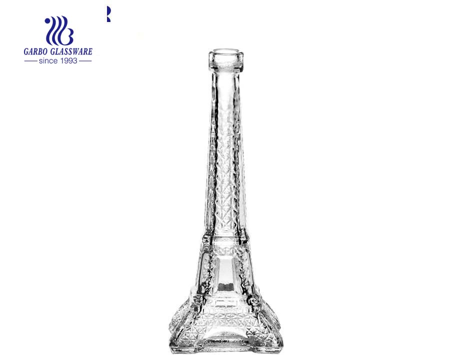 Wholesale souvenir the Eiffel Tower shape clear 370ml juice drinking glass bottle