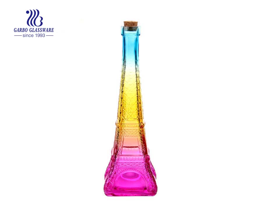 Wholesale souvenir the Eiffel Tower shape clear 370ml juice drinking glass bottle