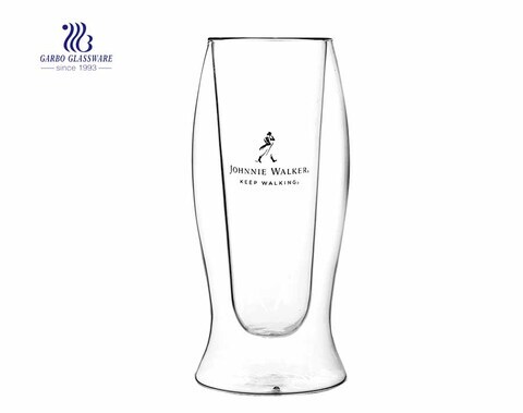12.5oz Heat-resistant Double Wall Glass Cup with Customized Decal