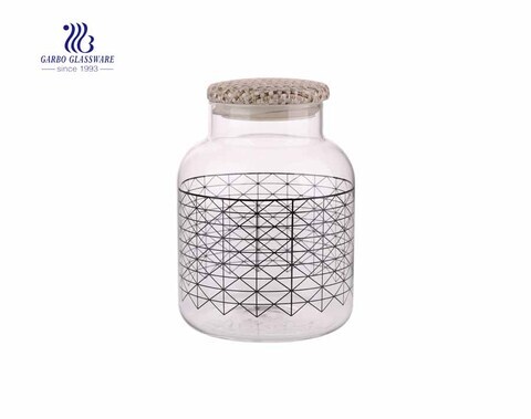  Large-capacity Airtight Glass Storage Jar with Decal for Food Storage