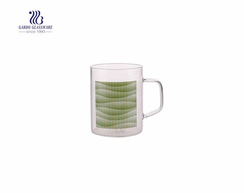 Tasse à boire en verre de 13.5 oz avec tasse d'eau sûre pour micro-ondes avec décalque vert