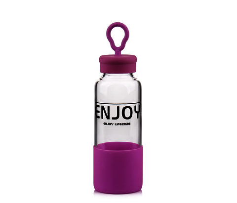 16oz Borosilicate Glass Water Bottle for Sports and Outdoors with Decal and Silicone Sleeve