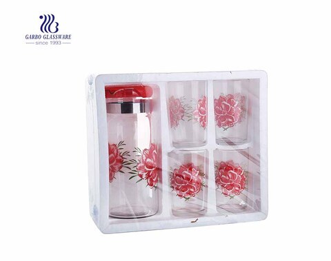 Set of 5pcs jug and cup water juice glass set with print flower design