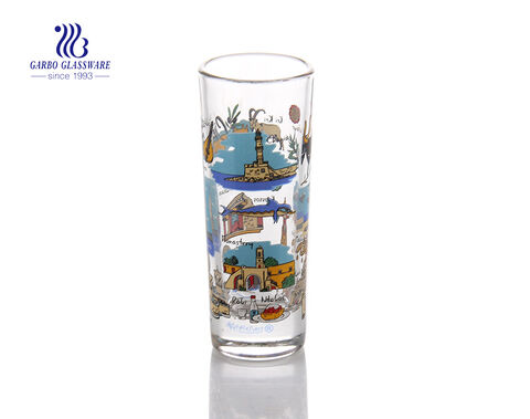 Personalized shot glasses Greece beaches decal promotional tall shot glasses