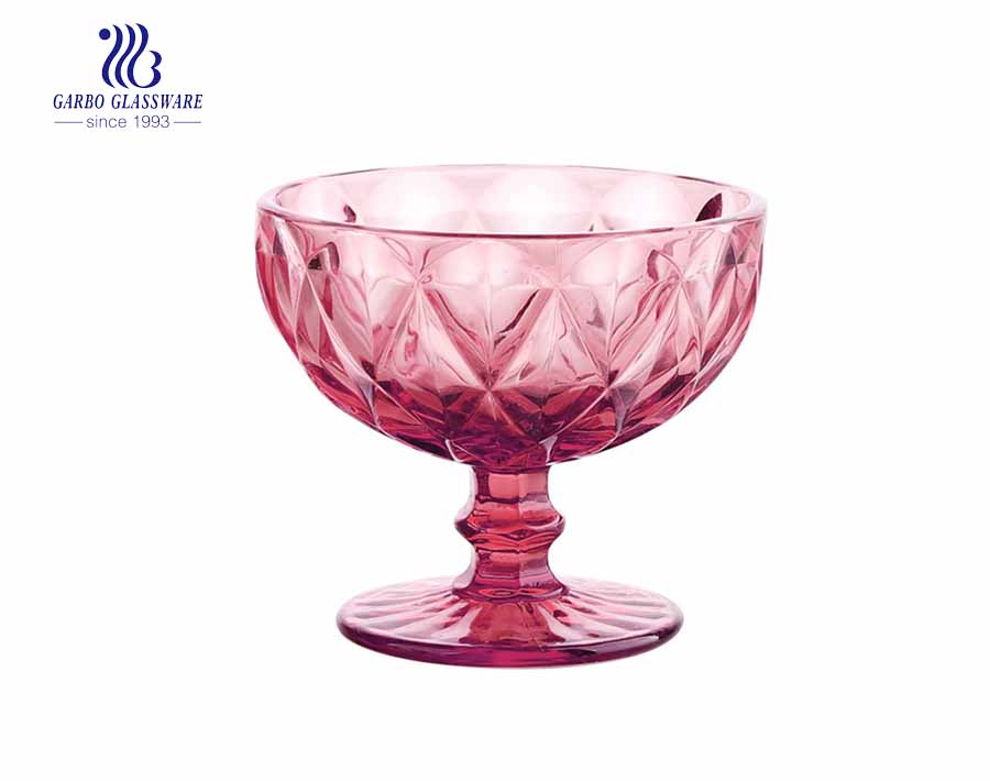 Diamond Dessert Cups, 10 Unzen Ice Cream Bowl oder Sundae Cup, gelbe Glasbecher inklusive langem Griff, je 6 Stück