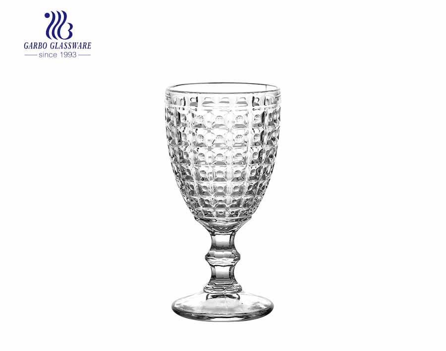 Heavy base clear vintage stemware engraved wine glasses with big diamond design