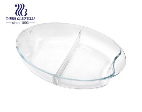14インチ再利用可能な卸売家庭用ガラスのグラタン皿革新的なカスタムデザイン最新スタイルのホウケイ酸ガラスのベーキングプレート