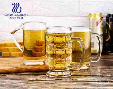 14oz Custom beer glasses clear large beer mug with handle for pub bar party