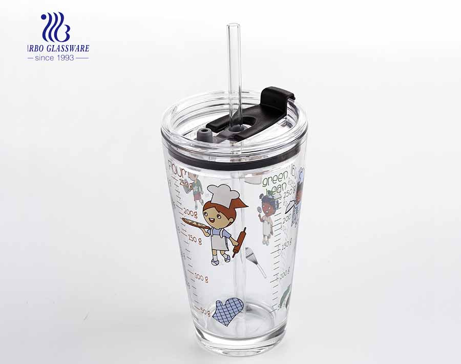 16oz large v shape glass tumbler with lid and glass straw