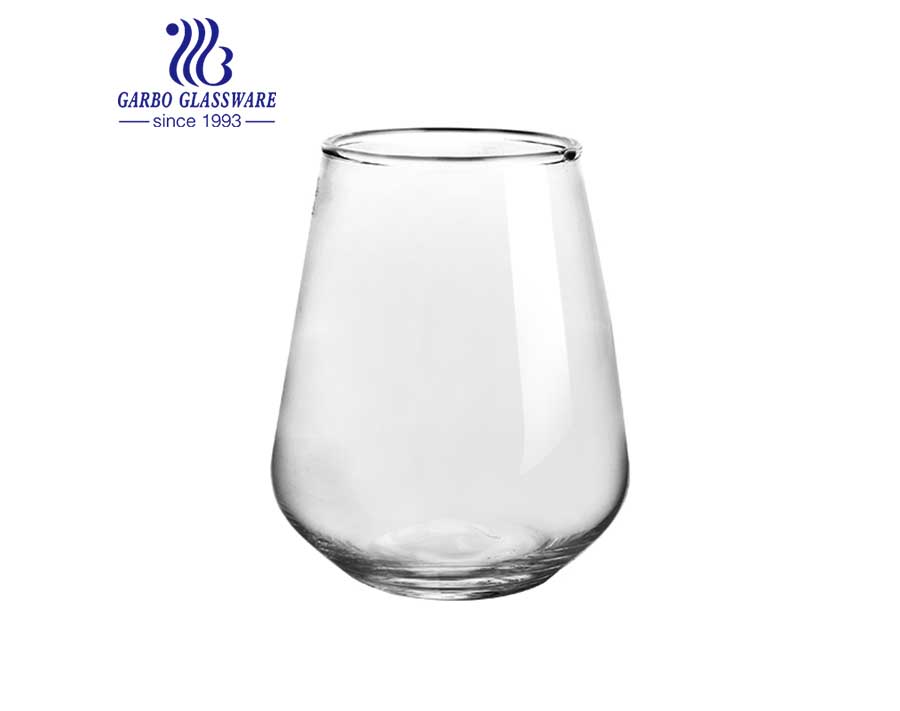 Vaso redondo de vidrio con forma de bola para jugos y bebidas en stock