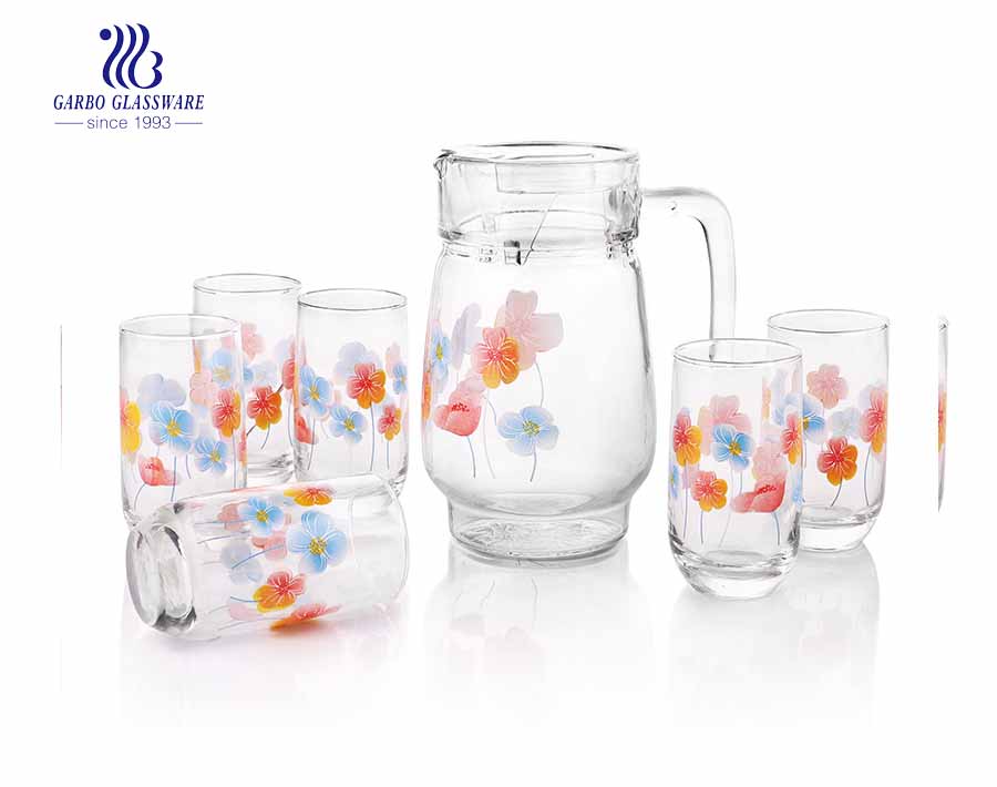 7PCS African style spraying color frosting customized decal water drinking jug set glass pitcher tumbler with factory price