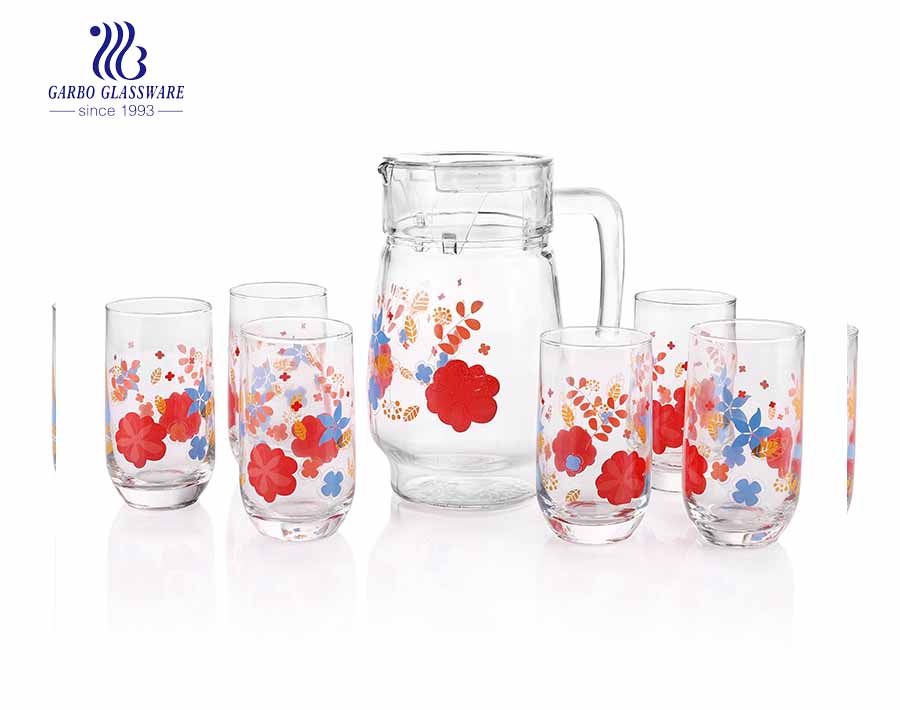 7PCS African style spraying color frosting customized decal water drinking jug set glass pitcher tumbler with factory price