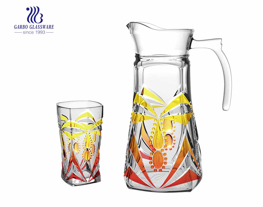7PCS African style spraying color frosting customized decal water drinking jug set glass pitcher tumbler with factory price