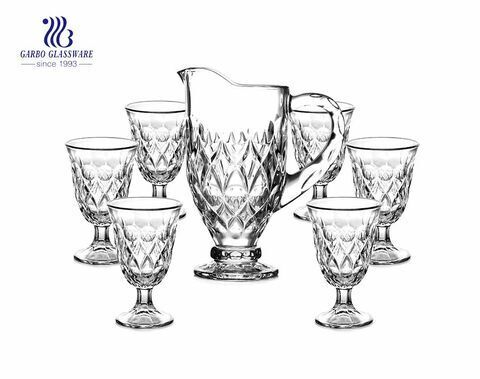 7pcs Old fashion classical beverage water drinking jug set with eangraved pattern 1 jug 6pcs goblets for hotel party