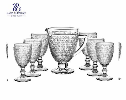 7pcs Old fashion classical beverage water drinking jug set with eangraved pattern 1 jug 6pcs goblets for hotel party
