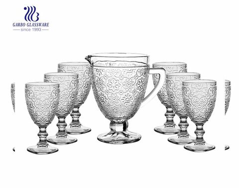 7pcs Old fashion classical beverage water drinking jug set with eangraved pattern 1 jug 6pcs goblets for hotel party