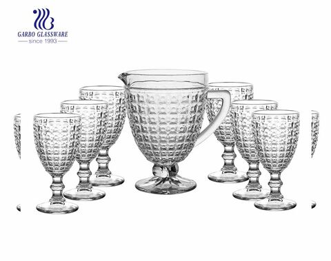 7pcs Old fashion classical beverage water drinking jug set with eangraved pattern 1 jug 6pcs goblets for hotel party