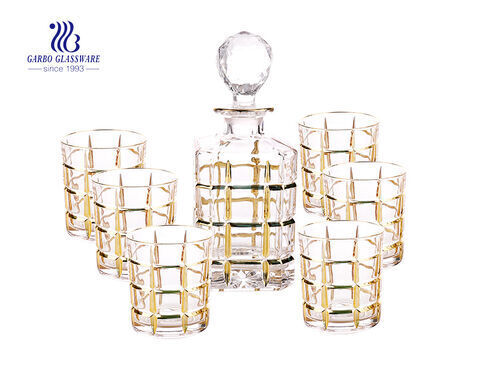 7PCS Luxus High White Gold Rand Glas Dekanter Set aus China gutes Geschenk für Ihre Freunde