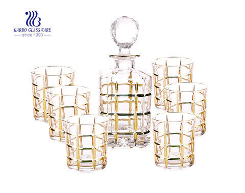 7 PCS de luxo branco alto aro de ouro decanter de vidro conjunto da China bom presente para seus amigos