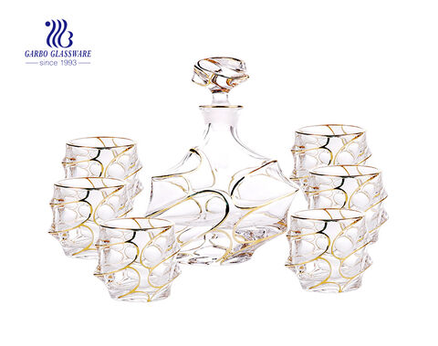 7 PCS de luxo branco alto aro de ouro decanter de vidro conjunto da China bom presente para seus amigos