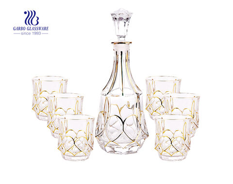 7 PCS de luxo branco alto aro de ouro decanter de vidro conjunto da China bom presente para seus amigos