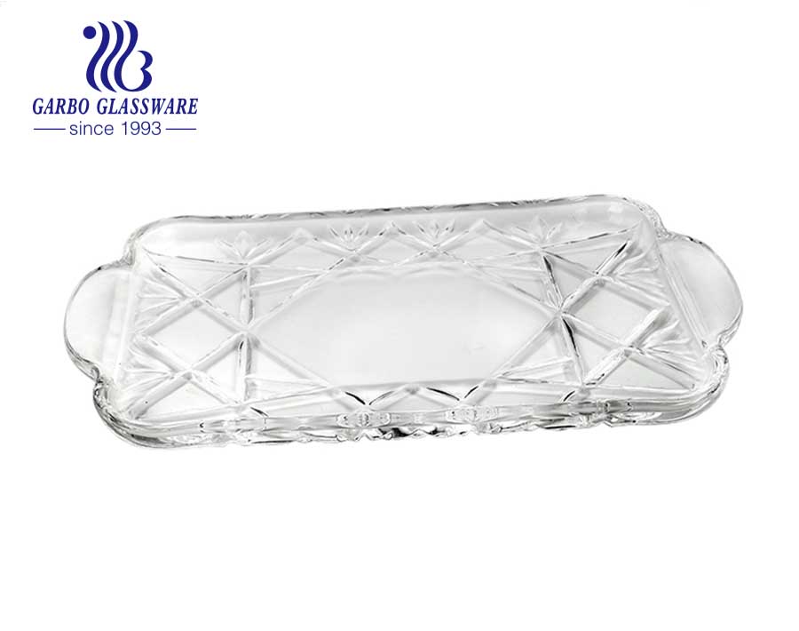 Assiette en verre transparent à motif diamant délicat de 7 pouces de taille moyenne pour salade et fruits