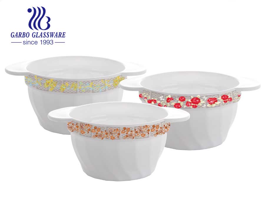 450ml tempered opal glass soup bowls with double ear and flower decal