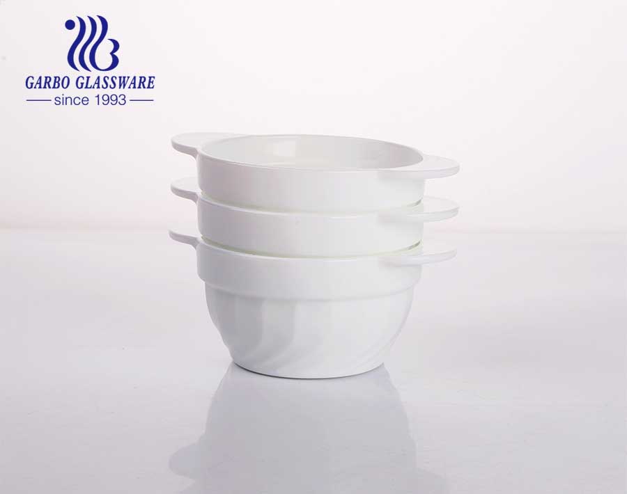 450ml tempered opal glass soup bowls with double ear and flower decal