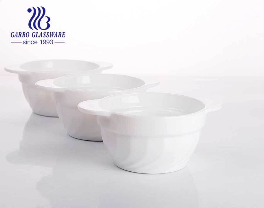 450ml tempered opal glass soup bowls with double ear and flower decal