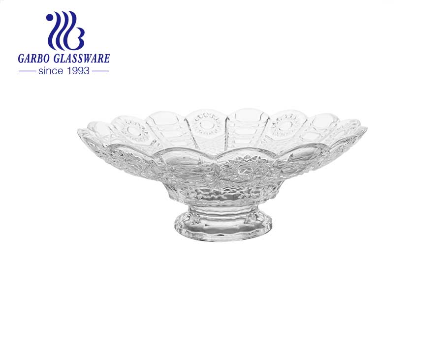 Mid-east Design Hot-selling Glass Fruit Bowl with Engraved Sunflower  Pattern