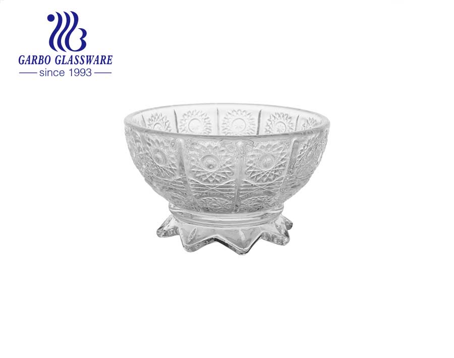 Hot-selling 12 inch Glass Fruit Bowl with Sunflower Design and High White Quality