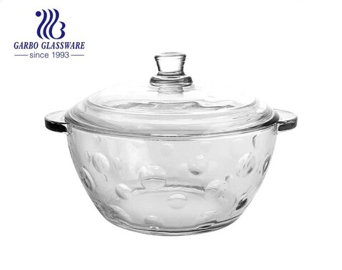 Machine-made high-quality glass dinner soup bowl with handle heat resistant glass bowl with lid