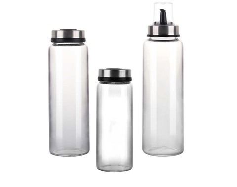 Borosilicate Glass Water Bottles 17.6 Oz, Stainless Steel Lid, Durable, Crack & Heat Resistant, Best As Reusable Drinking Bottle, Sauce Jar, Juice Beverage Container