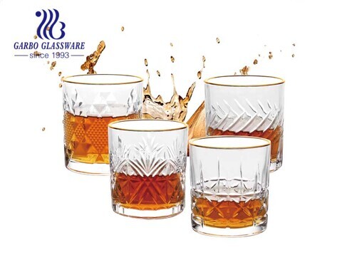 Tasses en verre à thé en verre à whisky de luxe avec jante en or galvanisé de qualité alimentaire