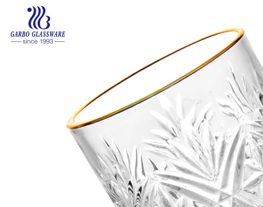 أكواب الشاي الزجاجية الويسكي الفاخرة مع حافة مطلية بالذهب آمنة للغذاء