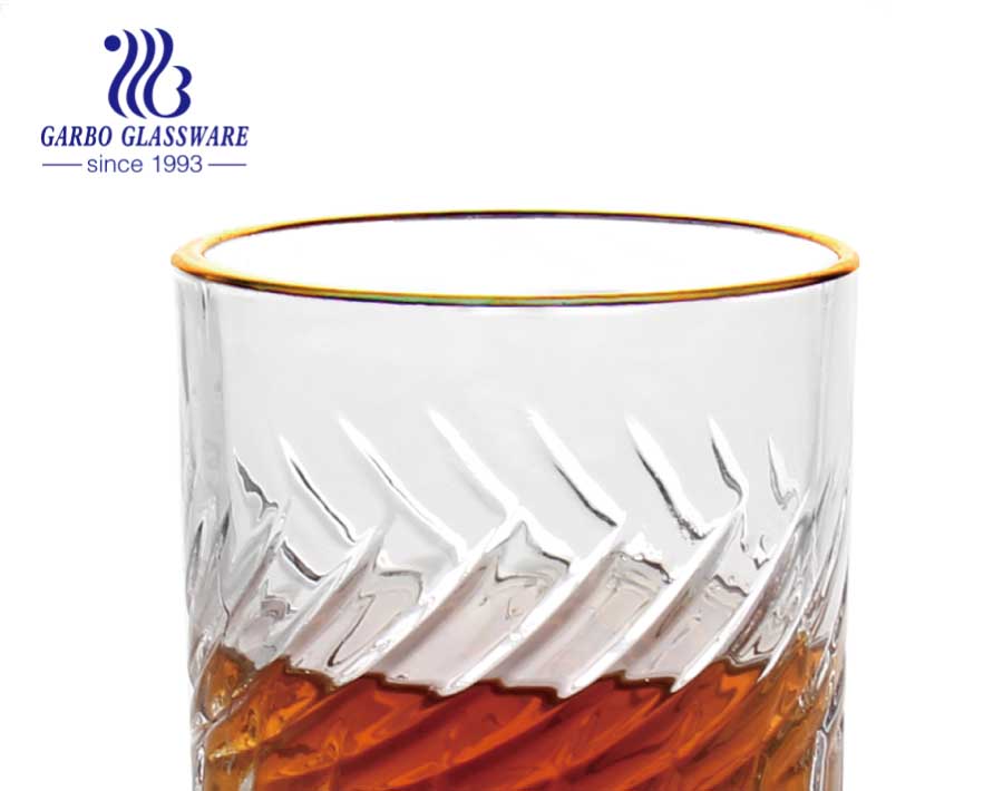 Tasses en verre à thé en verre à whisky de luxe avec jante en or galvanisé de qualité alimentaire