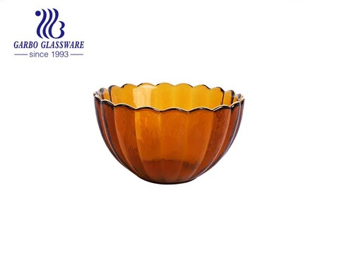 High quality yellow solid color glass ice cream dessert bowl Arabic style lotus shape glass cup